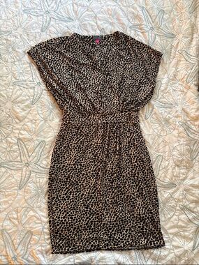 Vince Camuto Leopard-Print Midi Dress in Brown and Black